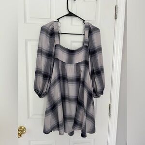 Urban Outfitters Lachlan Flannel Smocked Mini Dress in Black and White